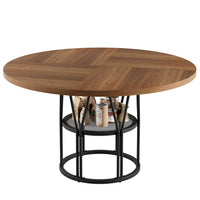 Garvee Space Saving 120 cm Round Wooden Dining Table Modern Kitchen Dinner Table Freestanding Small Space Wooden Furniture Table Only Brown