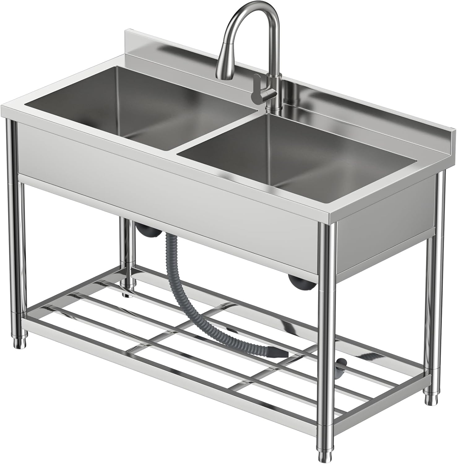 GARVEE Stainless Steel Single Basin Utility Sink, Freestanding Commercial Prep Sink with Tap & Shelf for Garden, Garage & Catering