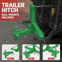 Garvee Green 3-Point Hitch Receiver Category 1 Heavy-Duty Tractor Attachment with 5 cm Trailer Hitch Receiver for Compact and Sub-Compact Tractors