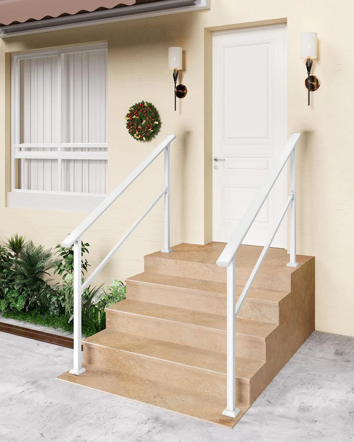 GARVEE White Outdoor Handrail for 3 Steps, Heavy Duty Metal Stair Railing with Installation Kit for Porch, Concrete or Wooden Steps, 95 x 21.7 x 9.5 cm