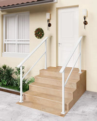 GARVEE White Outdoor Handrail for 3 Steps, Heavy Duty Metal Stair Railing with Installation Kit for Porch, Concrete or Wooden Steps, 95 x 21.7 x 9.5 cm