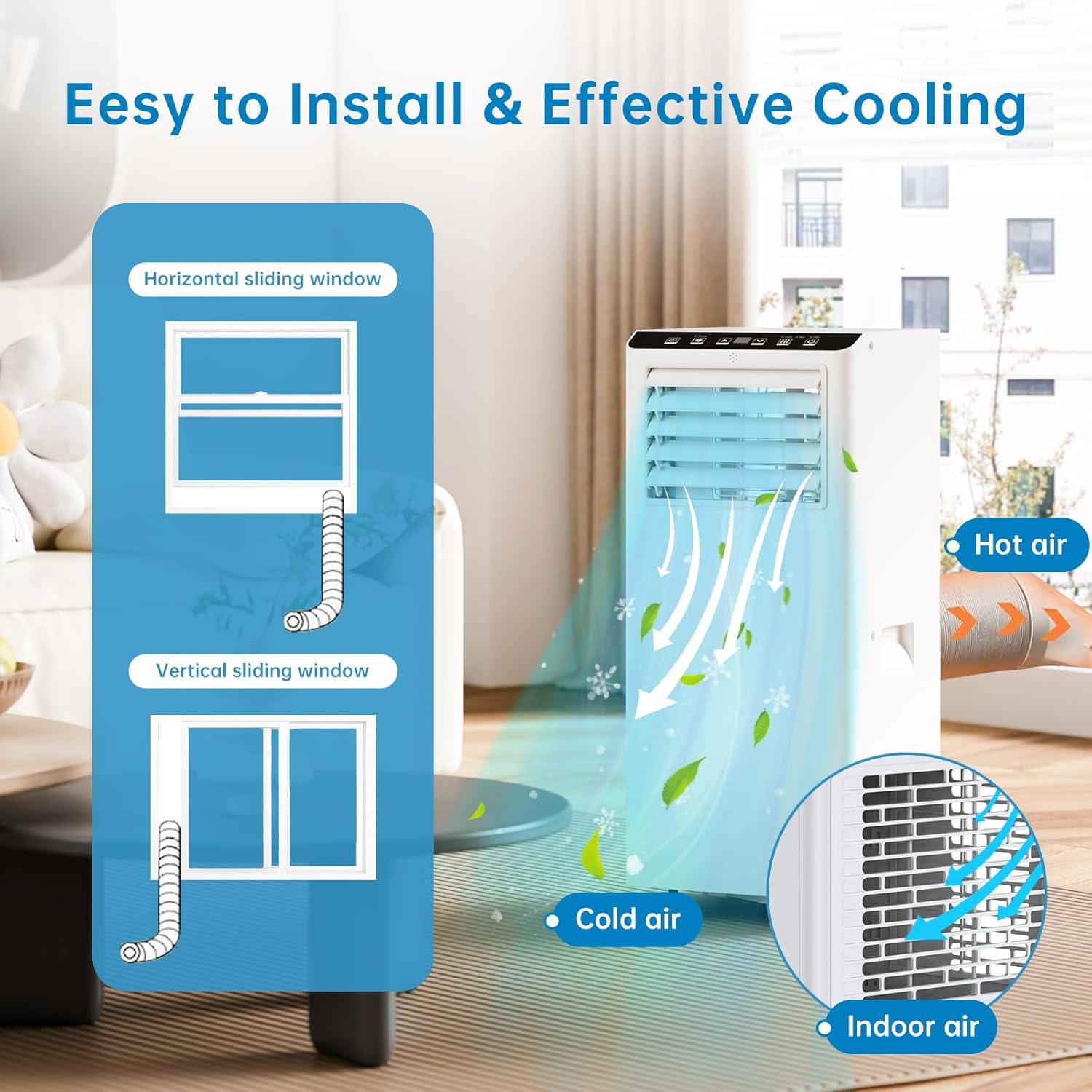 Garvee 7000 BTU Portable Air Conditioner 3-in-1 Cooling Dehumidifier and Fan Unit with Remote Control 33x33x87.5 cm White