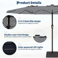 Garvee Grey Premium 450cm Oversized Patio Umbrella with Heavy Duty Base Large Garden Sun Shading Parasol Windproof Crank Market Umbrella for Outdoor Deck Pool