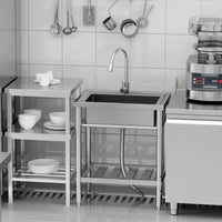 Garvee Silver Stainless Steel Freestanding Single Bowl Utility Sink 71 x 51 x 86 cm Commercial Catering Kitchen Basin with 360 Degree Swivel Tap and Adjustable Legs