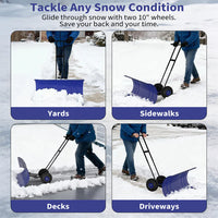 Garvee 36 Inch Snow Pusher with Wheels Heavy Duty Rolling Snow Shovel Adjustable Metal Blade for Driveway and Pavement
