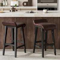 Garvee 66cm(26.2") Counter Height Bar Stools Set of 4 with Upholstered Low Back and Footrest, Wood Legs, Modern Kitchen and Dining Room, Dark Brown