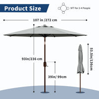 Garvee Grey Outdoor Garden Parasol UV Resistant Sun Shade Umbrella with Crank Handle and Adjustable Tilt for Outdoor Patio