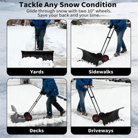 Garvee 36 Inch Snow Pusher with Wheels Heavy Duty Rolling Snow Shovel Adjustable Metal Blade for Driveway and Pavement