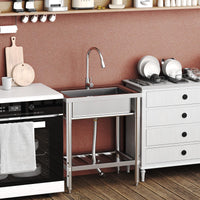 Garvee Silver Stainless Steel Freestanding Single Bowl Utility Sink 71 x 51 x 86 cm Commercial Catering Kitchen Basin with 360 Degree Swivel Tap and Adjustable Legs