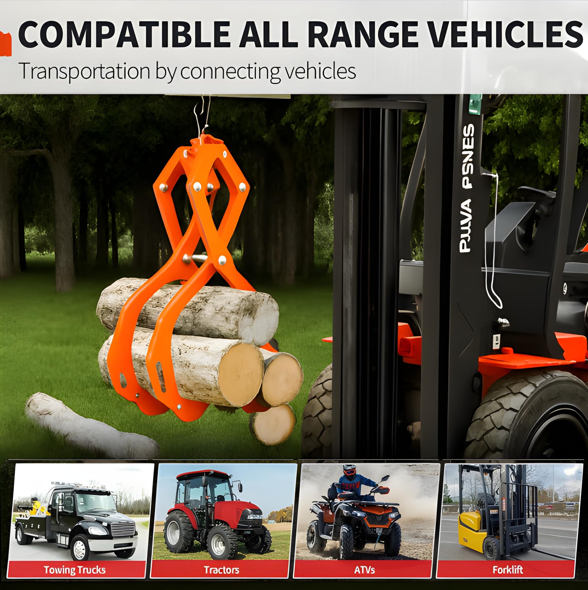 Garvee 91cm Log Tongs, 4 Claw Heavy Duty 1.5 Ton Log Grabber for Tractors, Forklifts & ATVs - High Visibility Skidding Tongs, Orange