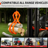 Garvee 91cm Log Tongs, 4 Claw Heavy Duty 1.5 Ton Log Grabber for Tractors, Forklifts & ATVs - High Visibility Skidding Tongs, Orange