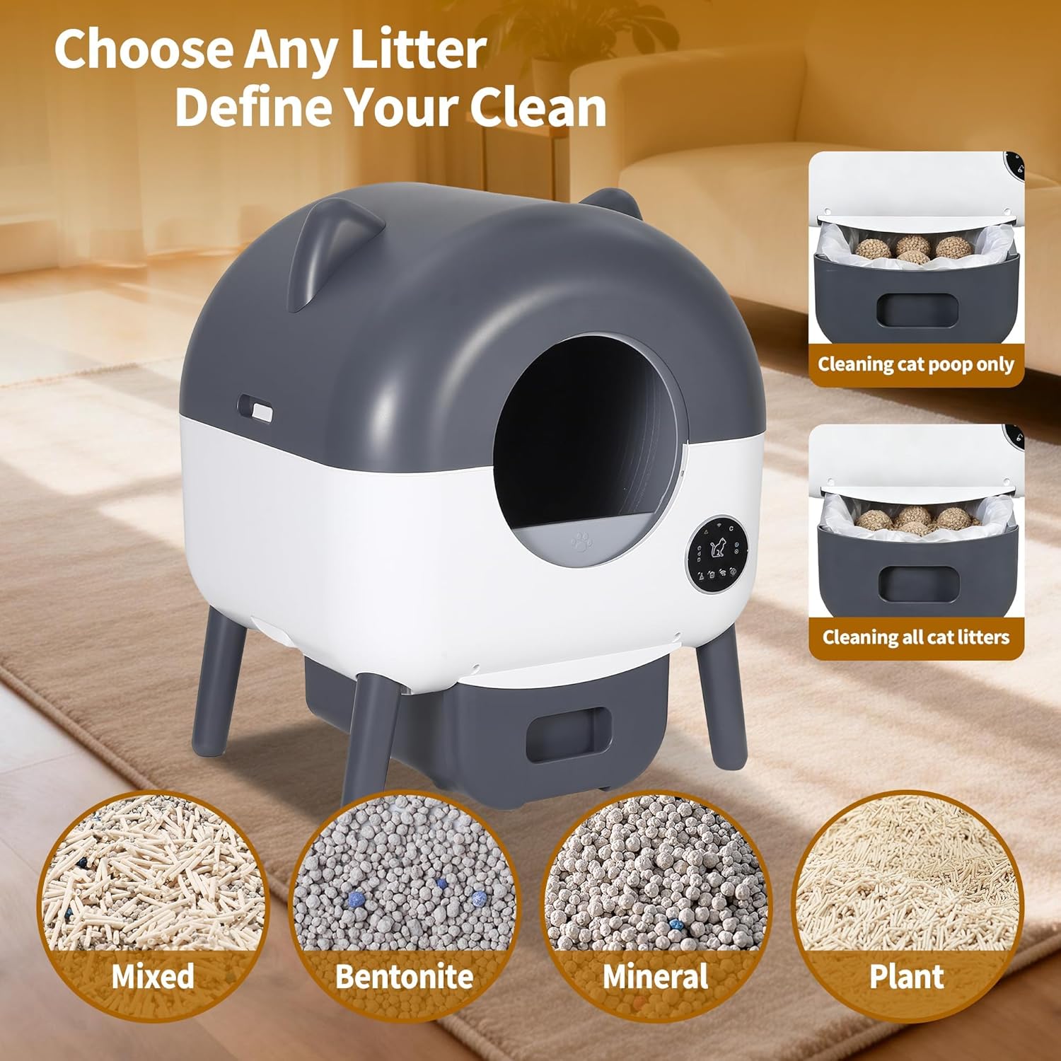 GARVEE Self Cleaning Cat Litter Tray, 76L Extra Large Automatic Litter Tray for Multi-Cats with App Control, Odour Freshener & Washable Box Keep Cat Litter Ever Clean