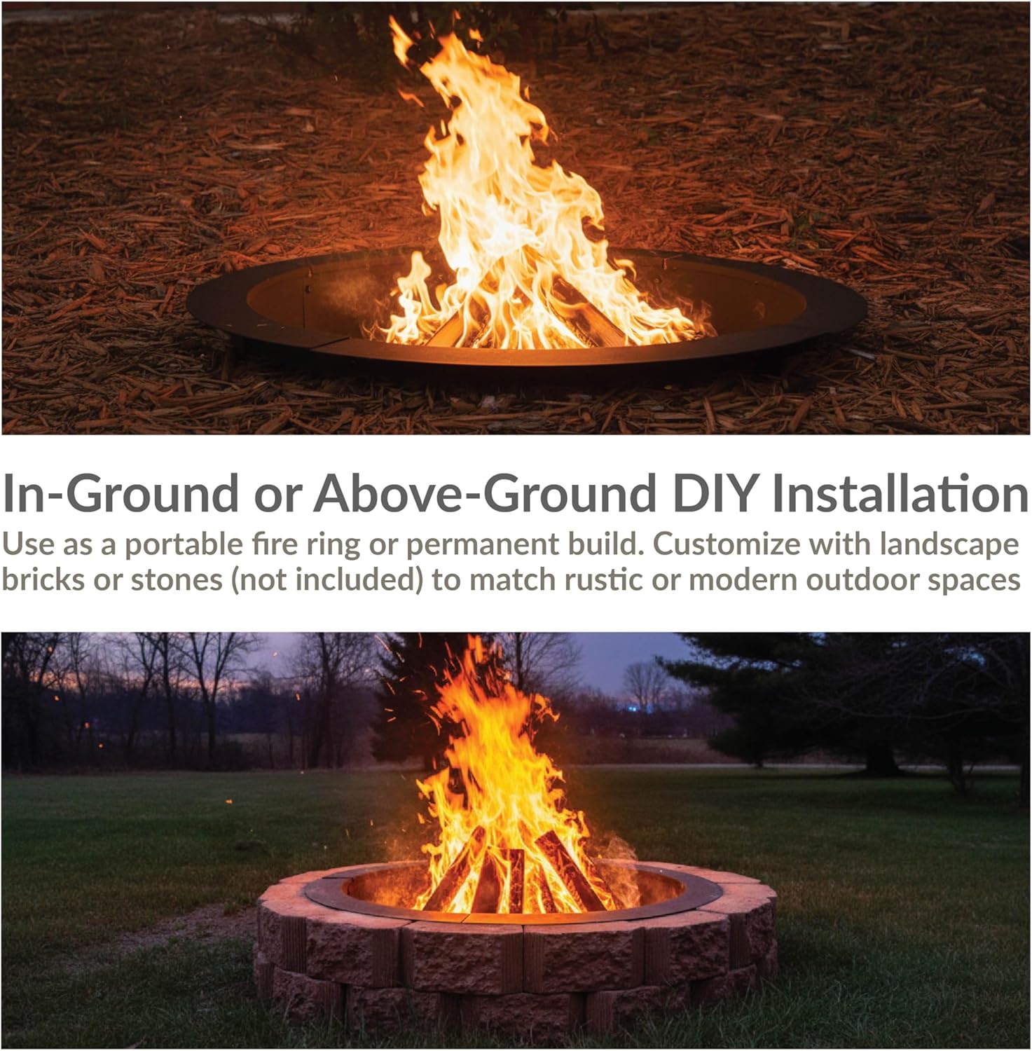 Garvee 48-Inch Smokeless Fire Pit Ring, Easy Install Iron Panels, Rust-Proof Painted Steel, Freestanding or In-Ground Use, Outdoor Camping