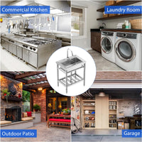 Garvee Silver Stainless Steel Freestanding Single Bowl Utility Sink 71 x 51 x 86 cm Commercial Catering Kitchen Basin with 360 Degree Swivel Tap and Adjustable Legs