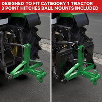Garvee Green 3-Point Hitch Receiver Category 1 Heavy-Duty Tractor Attachment with 5 cm Trailer Hitch Receiver for Compact and Sub-Compact Tractors