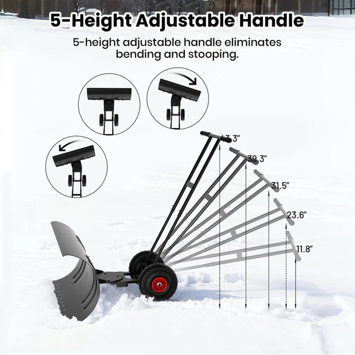 Garvee 36 Inch Snow Pusher with Wheels Heavy Duty Rolling Snow Shovel Adjustable Metal Blade for Driveway and Pavement
