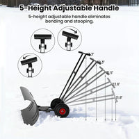Garvee 36 Inch Snow Pusher with Wheels Heavy Duty Rolling Snow Shovel Adjustable Metal Blade for Driveway and Pavement