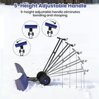 Garvee 36 Inch Snow Pusher with Wheels Heavy Duty Rolling Snow Shovel Adjustable Metal Blade for Driveway and Pavement