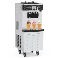 Garvee 3 Flavor Soft Serve Ice Cream Maker 2450W 20-30L/H Yield 14L Hopper Smart LED Controls Self-Clean Mobile for Snack Bars Supermarkets (Pre-Chill, 304 Steel)