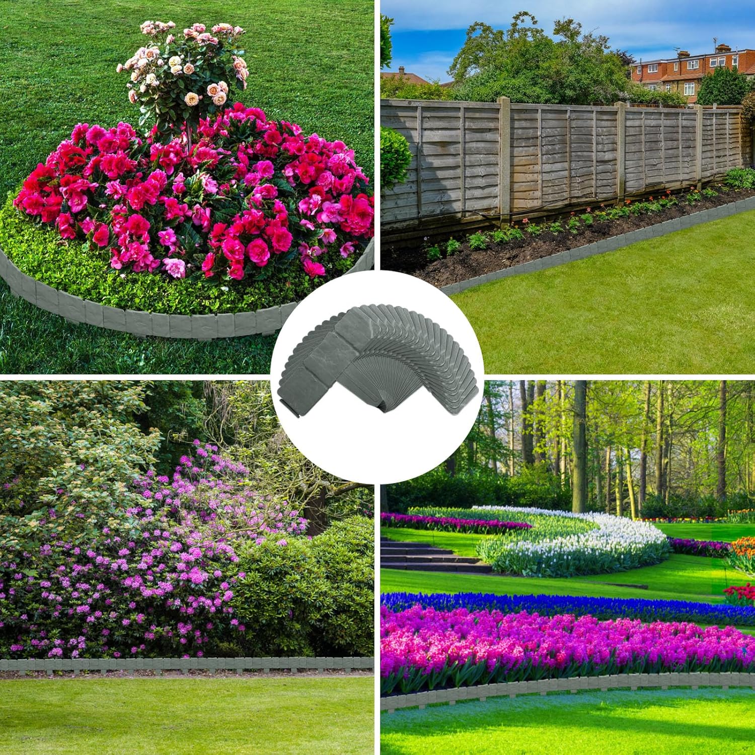 Garvee 10pcs Garden Landscape Edging Border Grey Plastic Interlocking Picket Fence Decorative Flower Bed Path Edging for Outdoor Lawn and Patio