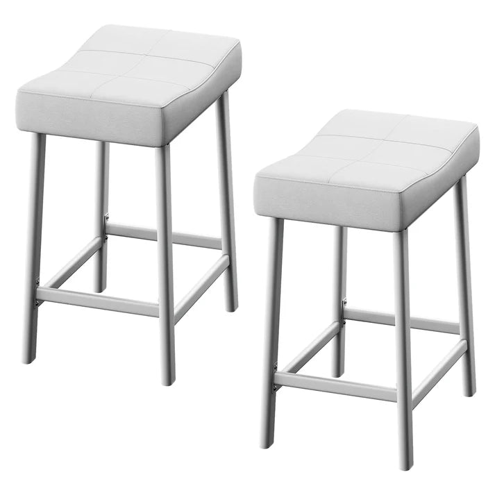 Garvee Set of 4 White Bar Stools – 61cm Counter Height Breakfast Bar Stools – Upholstered Padded Saddle Seat for Kitchen Island – Easy Assembly