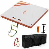 Garvee Orange 180 x 150 cm Inflatable Floating Dock Pontoon Swim Platform with Non Slip EVA Pad Electric Air Pump and Rope Ladder for Lake Pool and Beach
