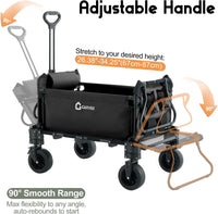 Garvee Black 2 in 1 Foldable Festival Trolley Camping Wagon 295 kg  Capacity Converts to Bench Seat and Lounge Chair with Adjustable Handle All Terrain Wheels and Carbon Steel Frame