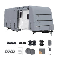 Garvee Heavy-Duty 4-Layer Caravan Cover(30-33ft) – Waterproof & Rip-Stop Breathable Winter Cover – Includes Hitch Cover & Gutter Protectors – Grey