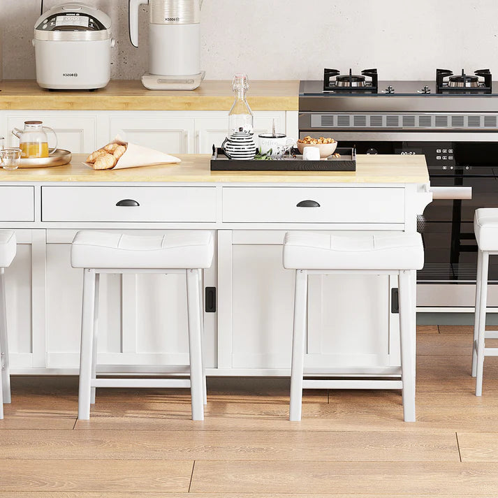Garvee Set of 4 White Bar Stools – 61cm Counter Height Breakfast Bar Stools – Upholstered Padded Saddle Seat for Kitchen Island – Easy Assembly