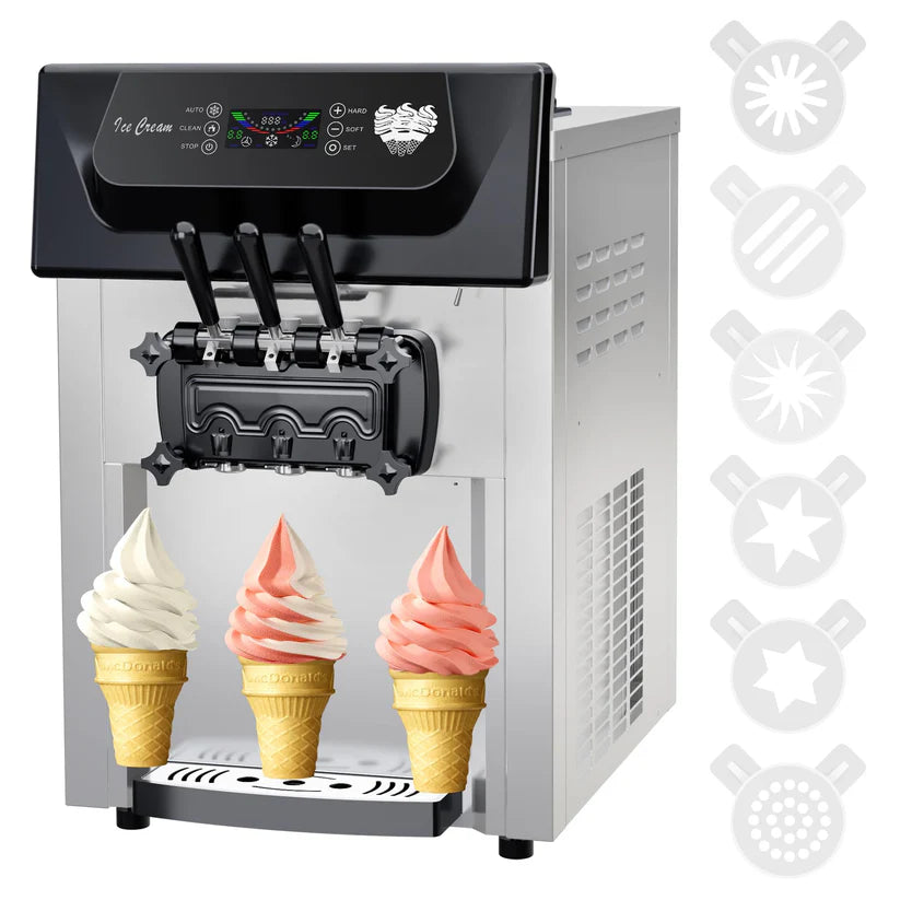 GARVEE 2200W Commercial Soft Serve Ice Cream Machine 3 Flavour 20-28L/h LCD Touch Screen Auto Cleaning Maker for Cafe Restaurant Bar