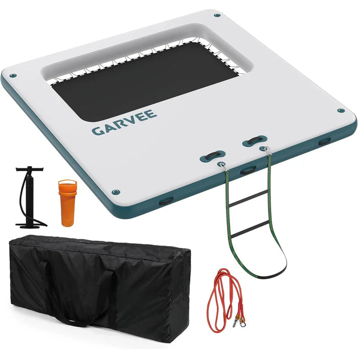 Garvee 3 x 3 m Heavy Duty Inflatable Water Hammock Floating Dock Platform Square Mesh Centre Raft for Lake and River