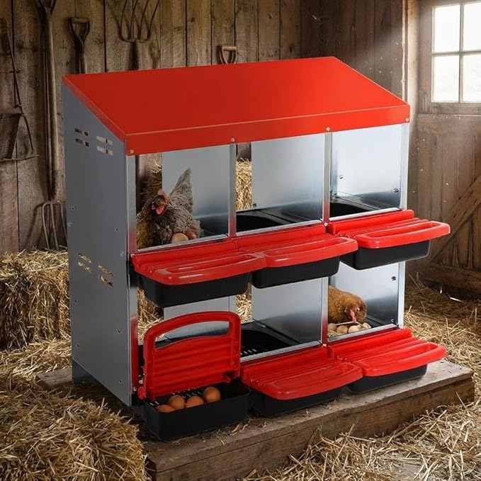 Garvee 6-Compartment Chicken Nesting Box – Poultry Laying Box with Removable Trays for Easy Cleaning, Heavy-Duty Design for Coops & Farmyards – Red