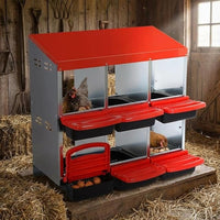 Garvee 6-Compartment Chicken Nesting Box – Poultry Laying Box with Removable Trays for Easy Cleaning, Heavy-Duty Design for Coops & Farmyards – Red