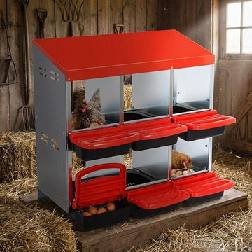 Garvee 6-Compartment Chicken Nesting Box – Poultry Laying Box with Removable Trays for Easy Cleaning, Heavy-Duty Design for Coops & Farmyards – Red