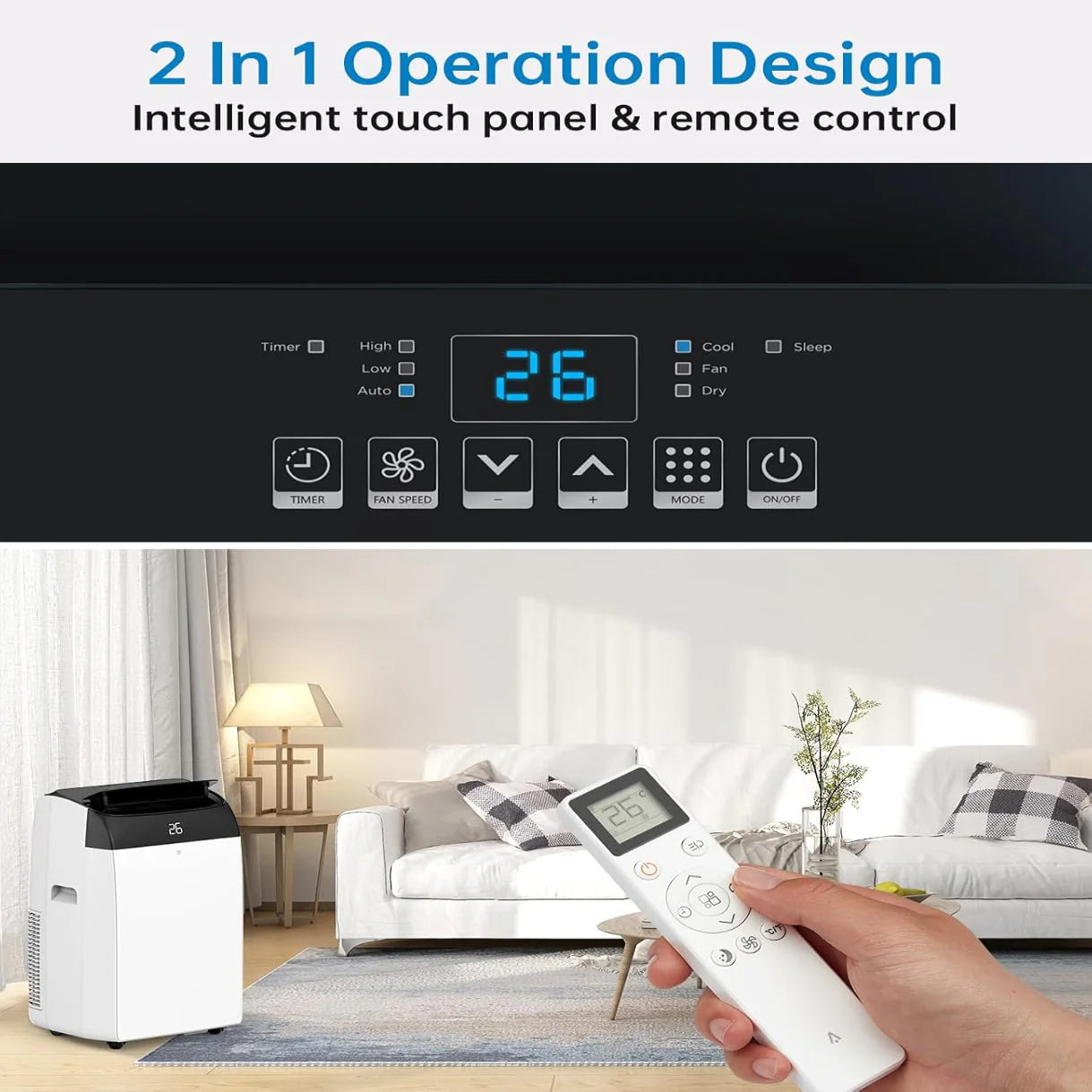 Garvee 12000 BTU Portable Air Conditioner 4-in-1 Cooling Heating Dehumidifier and Fan Unit 39.6x46x86.5 cm White