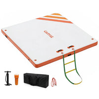 Garvee Orange 180 x 150 cm Inflatable Floating Dock Pontoon Swim Platform with Non Slip EVA Pad Electric Air Pump and Rope Ladder for Lake Pool and Beach