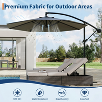 Garvee Diameter 300 cm Grey Aluminium 360 Degree Rotating Cantilever Parasol with Crank Adjustable Tilt Cross Base and UV50 Protection for Garden Patio