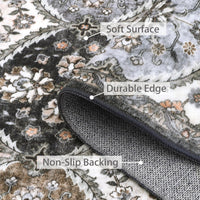 GARVEE 120x170 cm Washable Area Rug Non-Slip Faux Wool Soft Vintage Floral Carpet Pet Friendly Low Pile Mat for Living Room Bedroom Grey Brown