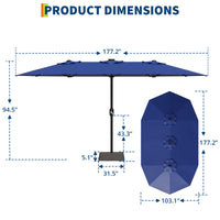 Garvee 4.57m 15ft Rectangular Solar Parasol with LED Lights and Base Included Large Garden Umbrella Crank Handle UV Protection for Patio Backyard Deck Poolside,Navy Blue