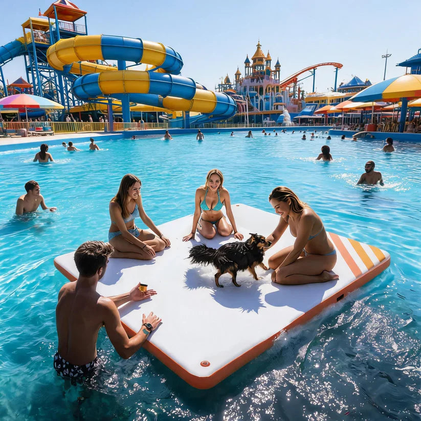 Garvee Orange 180 x 150 cm Inflatable Floating Dock Pontoon Swim Platform with Non Slip EVA Pad Electric Air Pump and Rope Ladder for Lake Pool and Beach