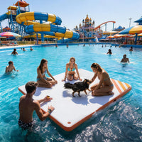 Garvee Orange 180 x 150 cm Inflatable Floating Dock Pontoon Swim Platform with Non Slip EVA Pad Electric Air Pump and Rope Ladder for Lake Pool and Beach
