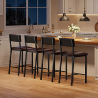 GARVEE Set of 4 Bar Stools 64cm Counter Height Upholstered PU Leather Barstools with Backrest Footrest Metal Frame for Kitchen Island Brown