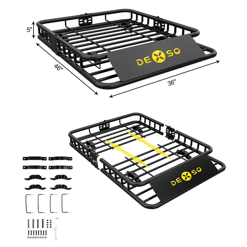 Garvee 46" x 36" x 5" Universal Roof Rack Basket with Cargo Net, Heavy Duty Luggage Holder for SUVs, Trucks, Vehicles, Black, 200 Lbs Capacity