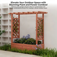 Garvee 196x44x182 cm Raised Garden Bed With Trellis, Wood Planter Box, Freestanding Elevated Garden Bed For Climbing Plants, Vines, Flowers, Natural Wood Color