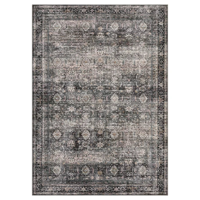 Garvee 200x290 cm Oriental Washable Area Rug Vintage Oriental Floral, Low Pile Soft Pearl Velvet, Non-Slip TPR Backing, Stain-Resistant Polyester, Foldable for Living Room Bedroom Green Camel