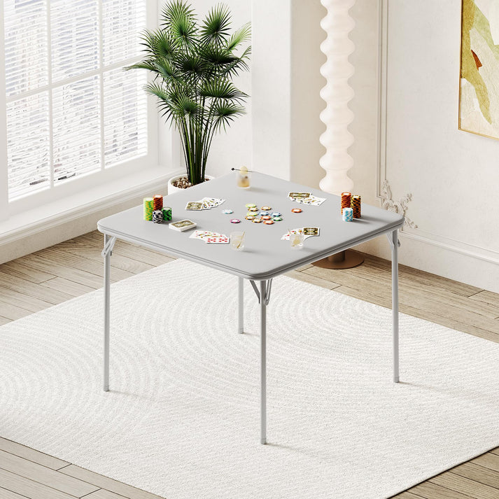Garvee Grey Portable Square Folding Card Table 85.3 cm (33.6 in) with Soft PU Leather Cushion Top for Dining Living Room and Camping