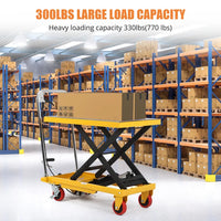 GARVEE 150kg Hydraulic Lift Table Cart Heavy Duty Single Scissor Lift Trolley 72cm Height Industrial Material Handling with Locking Wheels & Non-Slip Pad Yellow