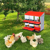 Garvee 6-Compartment Roll-Away Nesting Box for Hens – Galvanized Metal Poultry Nest with Easy-Clean Plastic Trays & Protective Lid Cover