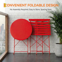 Garvee Red Foldable Metal Garden Bistro Set 3 Piece Table and Chairs Outdoor Furniture No Assembly Required for Balcony Patio and Terrace
