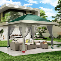 Garvee 396 x 396cm Canopy Tent Pop Up Gazebo With Mosquito Netting And Adjustable Height For Backyard Parties Green